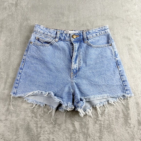Zara Pants - Zara Womens Denim Cutoff Shorts Womens 2 Blue Denim High Waist Raw Hem Festival